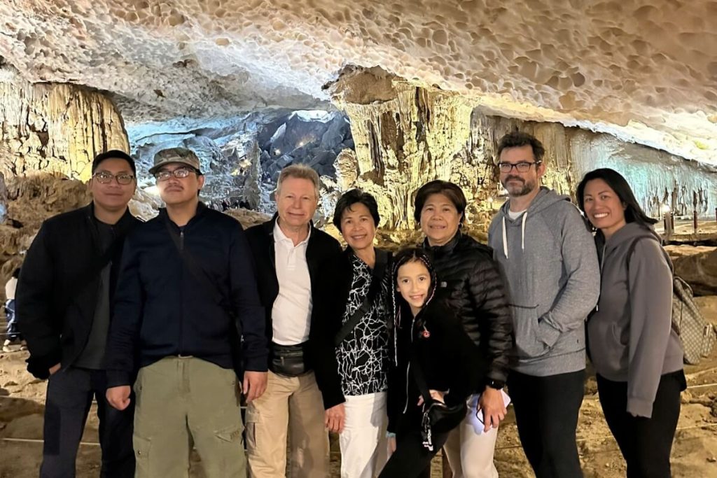 A family visit the Surprise Cave in Hanoi Halong Bay Tours