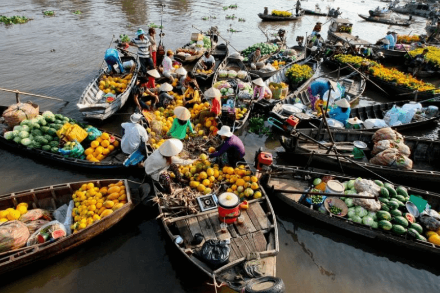 Cai Be Floating Market in Tien Giang, Vietnam are appeared in Hanoi Vietnam package