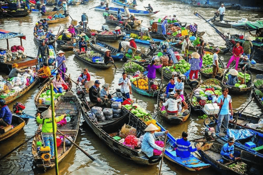 Floating Market in Hau Giang, Can Tho with grocery boat in Hanoi Vietnam vacation packages