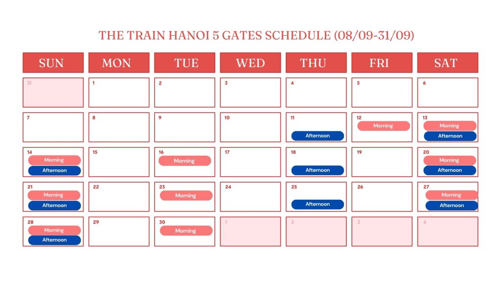 Hanoi 5 Gates Schedule in September