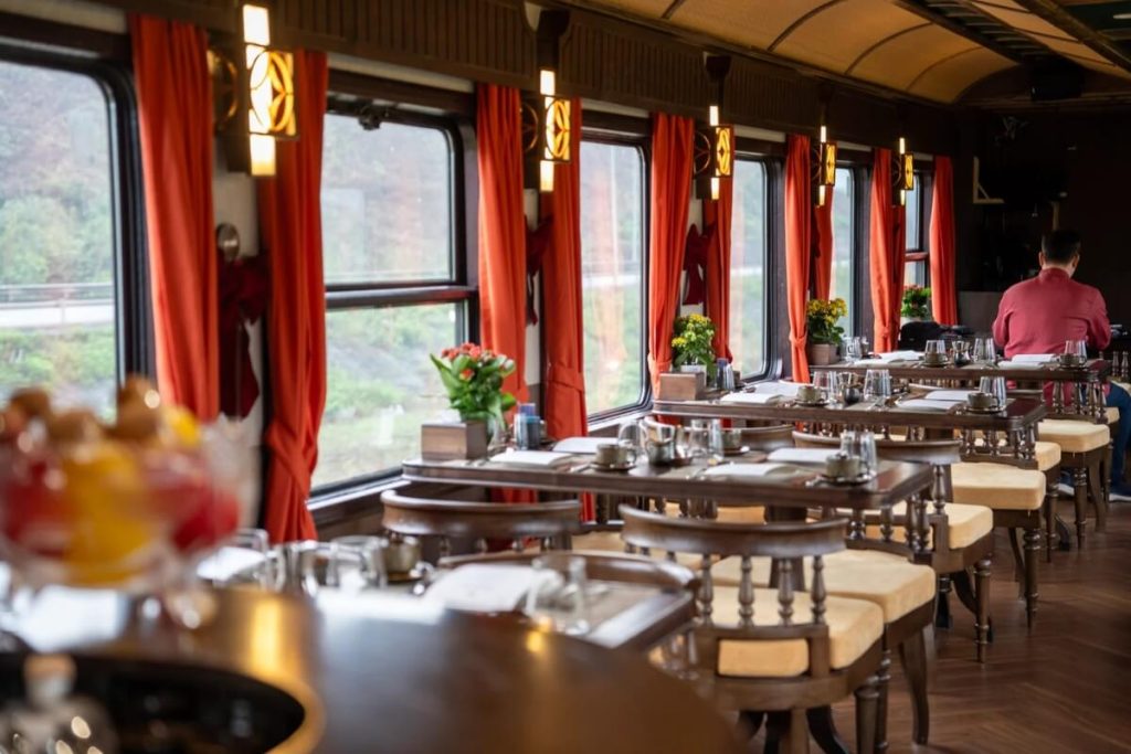 Lunch is served while the train glides through the peaceful countryside of Northern Vietnam