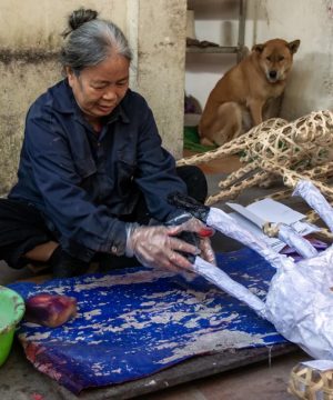 Making votive paper in Phuc Am Village - Hanoi Tours
