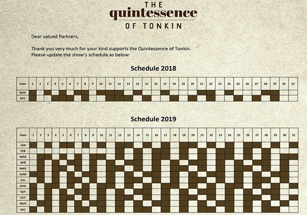Schedule of The Quintessence of Tonkin Show 2019