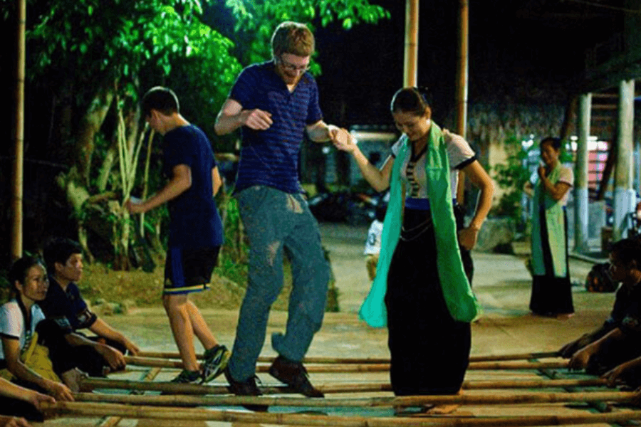 Visitor can join traditional dance with people here in northern Vietnam tours