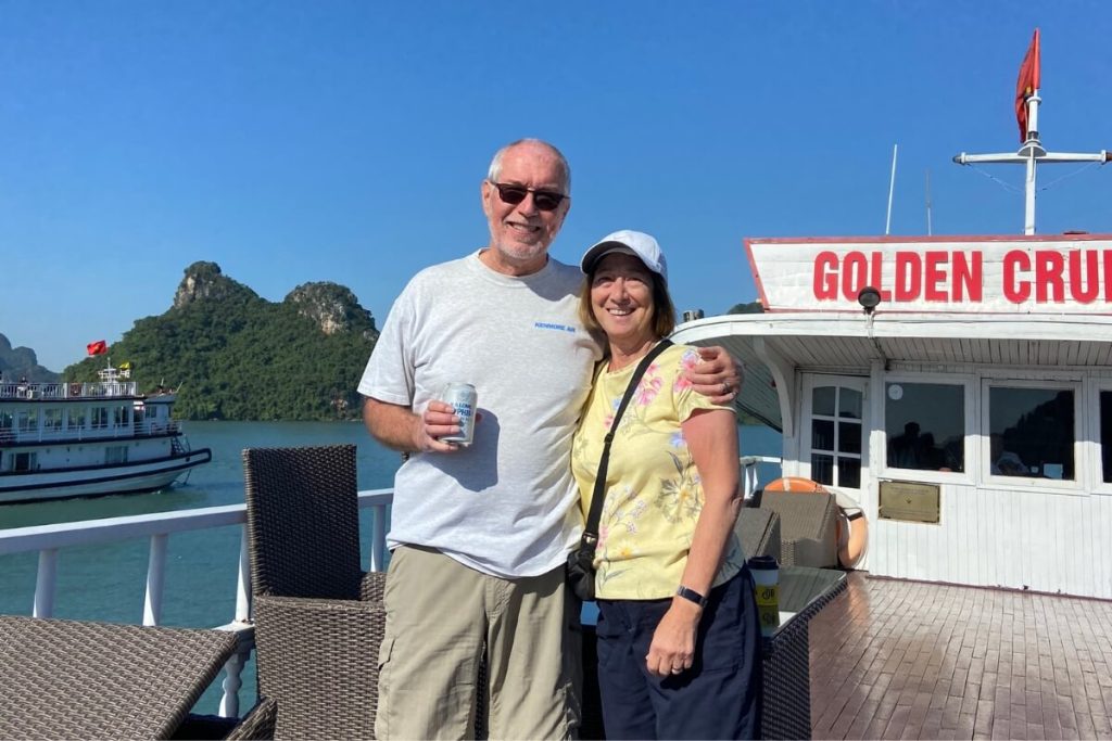 a couple in halong bay cruise