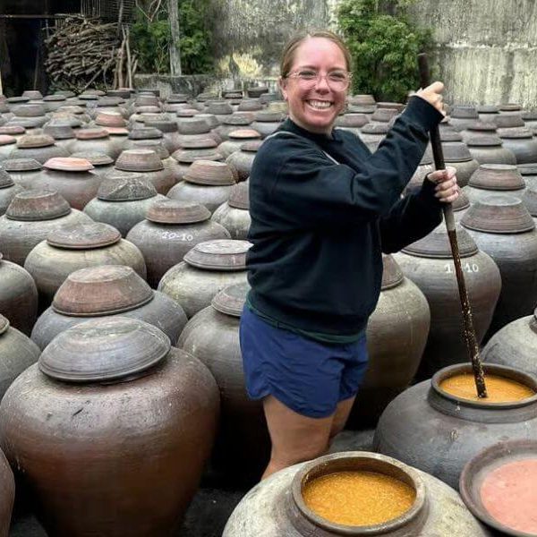 happy customer in ban yen nhan soy sauce village tour - hanoi local tour
