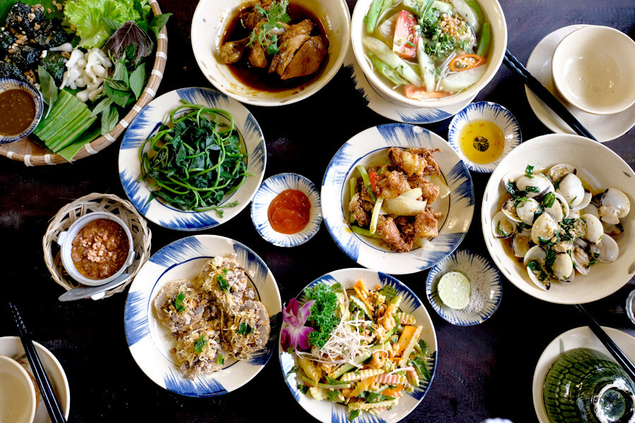 lunch in bamboo fish trap village - hanoi tours